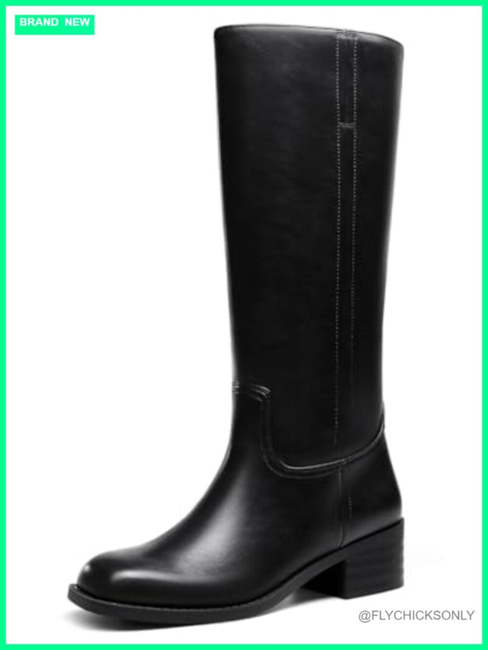 Faux Leather Knee High Boots Square Toe Chunky Block Heel Women Pull On
